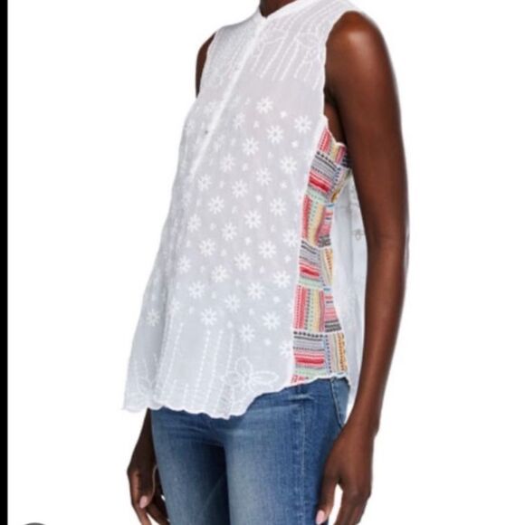 JOHNNY WAS Turia White Tank w/Embroidery Detailing at Side - Picture 1 of 11